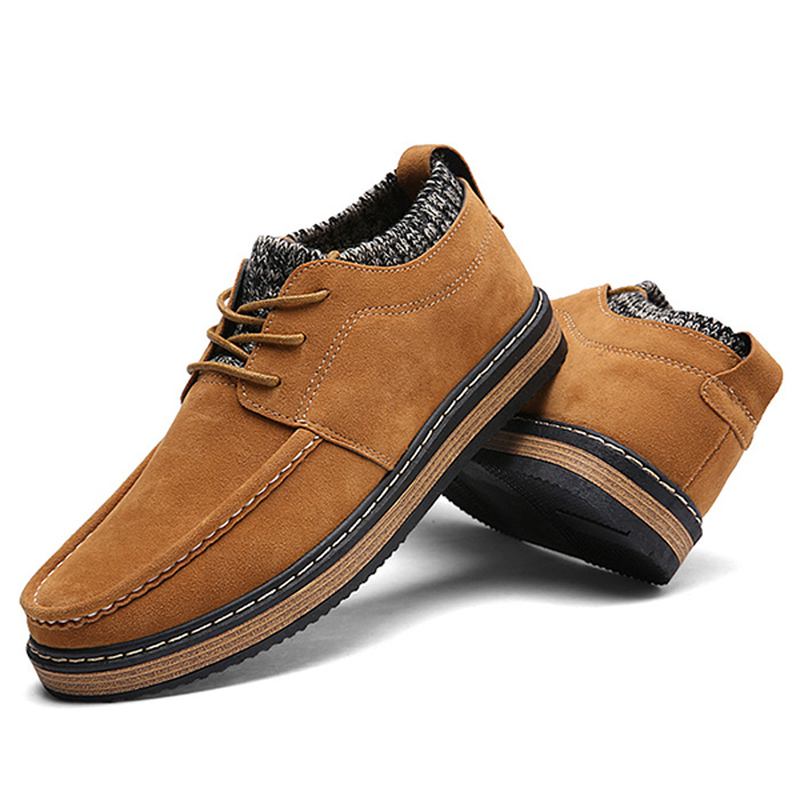 Män Brogue Style Stickad Mocka Mjuk Sula Varma Oxfords Skor