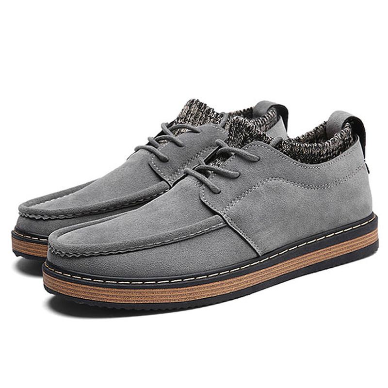 Män Brogue Style Stickad Mocka Mjuk Sula Varma Oxfords Skor