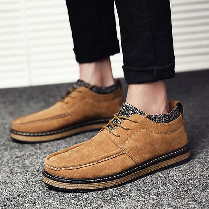 Män Brogue Style Stickad Mocka Mjuk Sula Varma Oxfords Skor