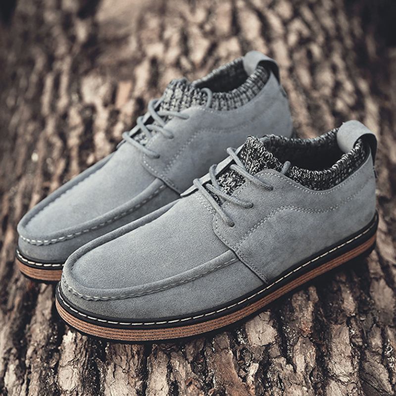 Män Brogue Style Stickad Mocka Mjuk Sula Varma Oxfords Skor