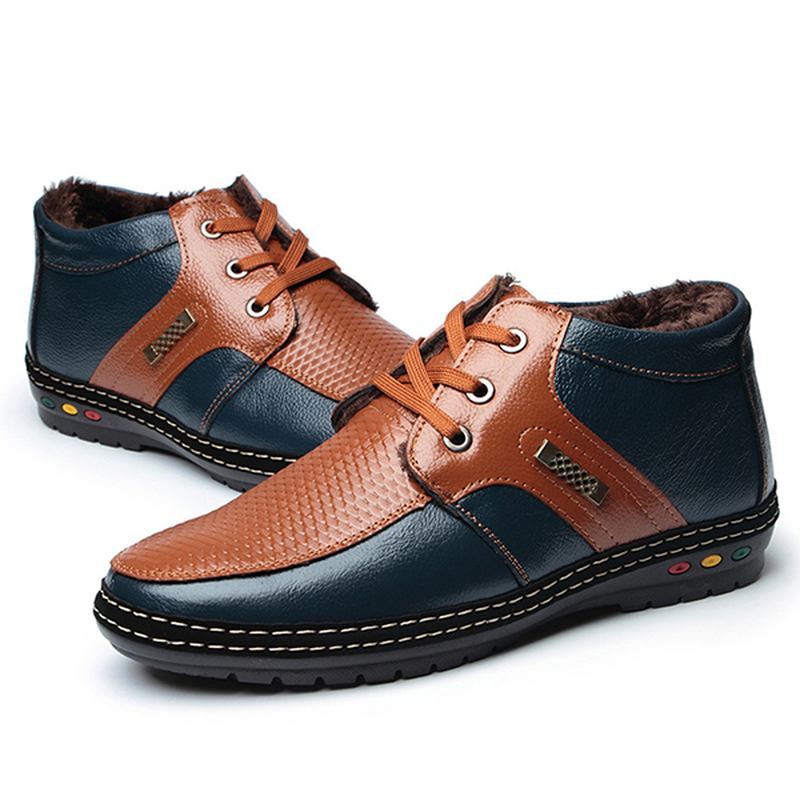 Män Casual Äkta Läder Mjuk Päls Foder High Top Oxfords Skor