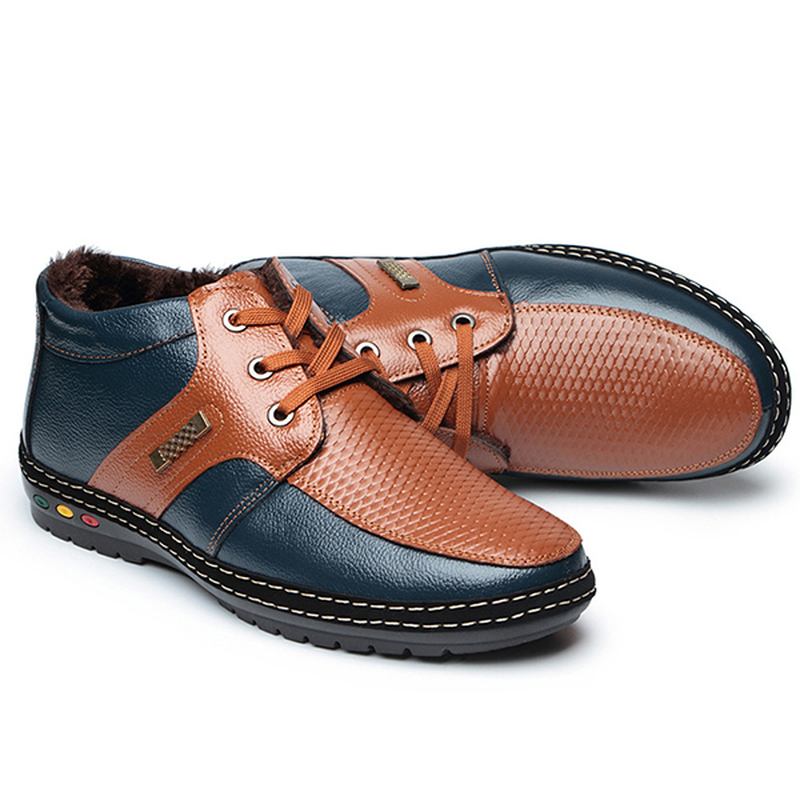 Män Casual Äkta Läder Mjuk Päls Foder High Top Oxfords Skor