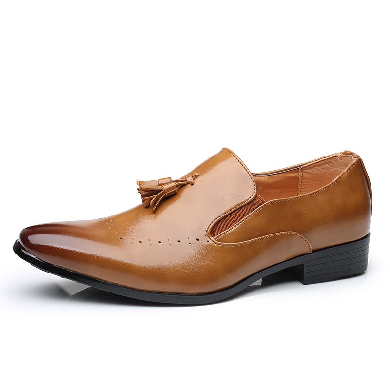 Män Läder Andas Mjuk Sula Brief Ren Färg Slip On Casual Dress Shoes