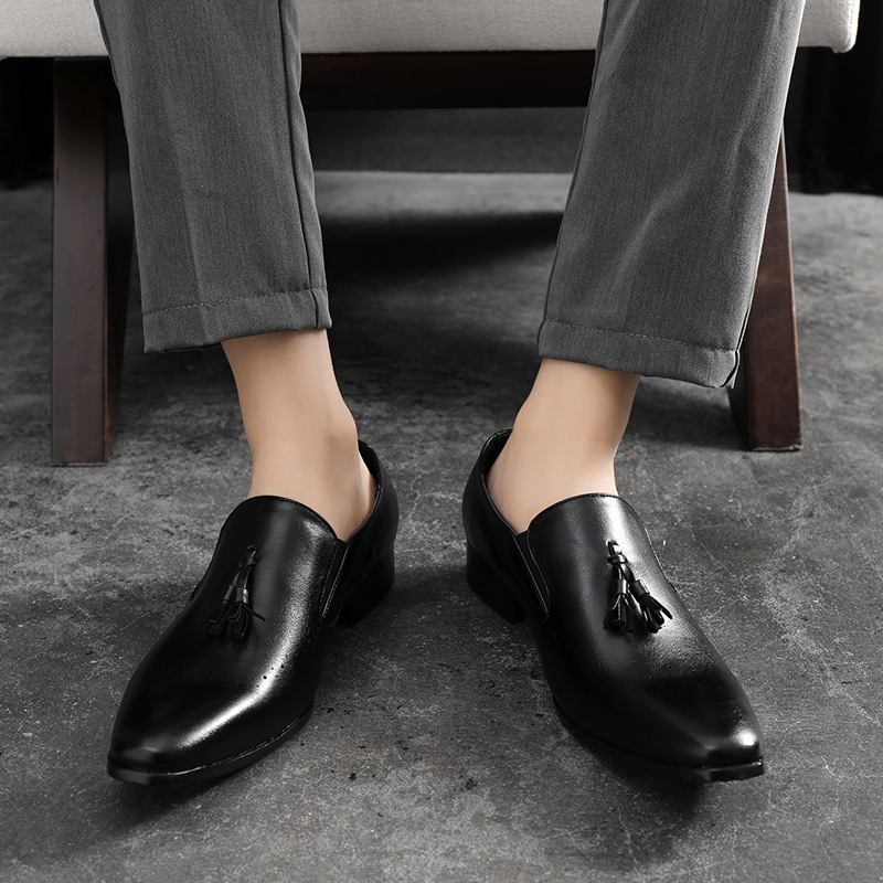 Män Läder Andas Mjuk Sula Brief Ren Färg Slip On Casual Dress Shoes