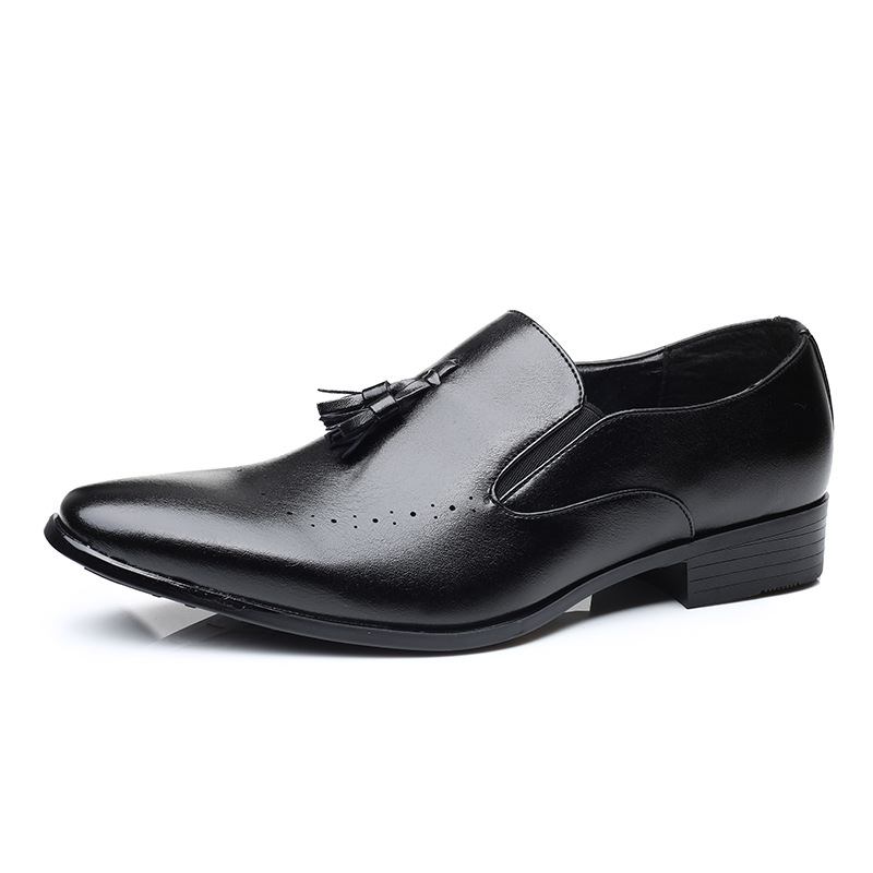 Män Läder Andas Mjuk Sula Brief Ren Färg Slip On Casual Dress Shoes