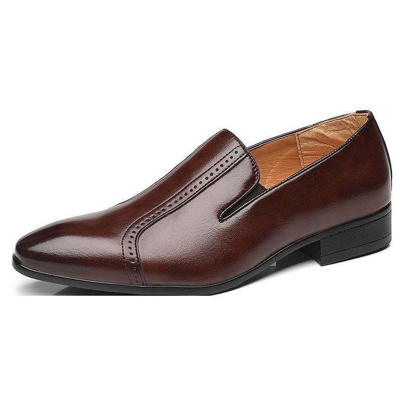 Män Läder Andas Mjuk Sula Spetsig Tå Slip On Casual Dress Shoes