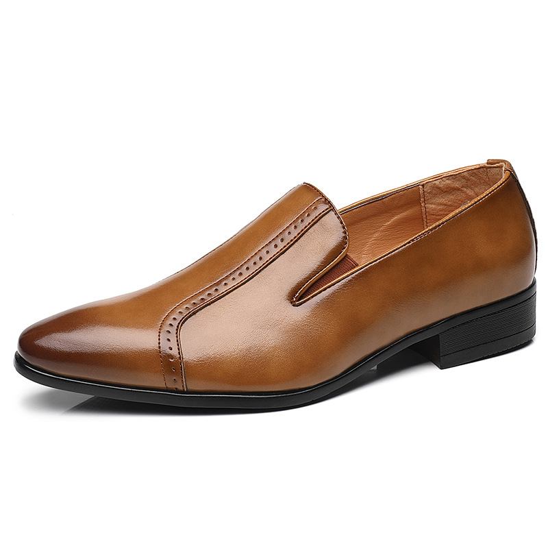 Män Läder Andas Mjuk Sula Spetsig Tå Slip On Casual Dress Shoes