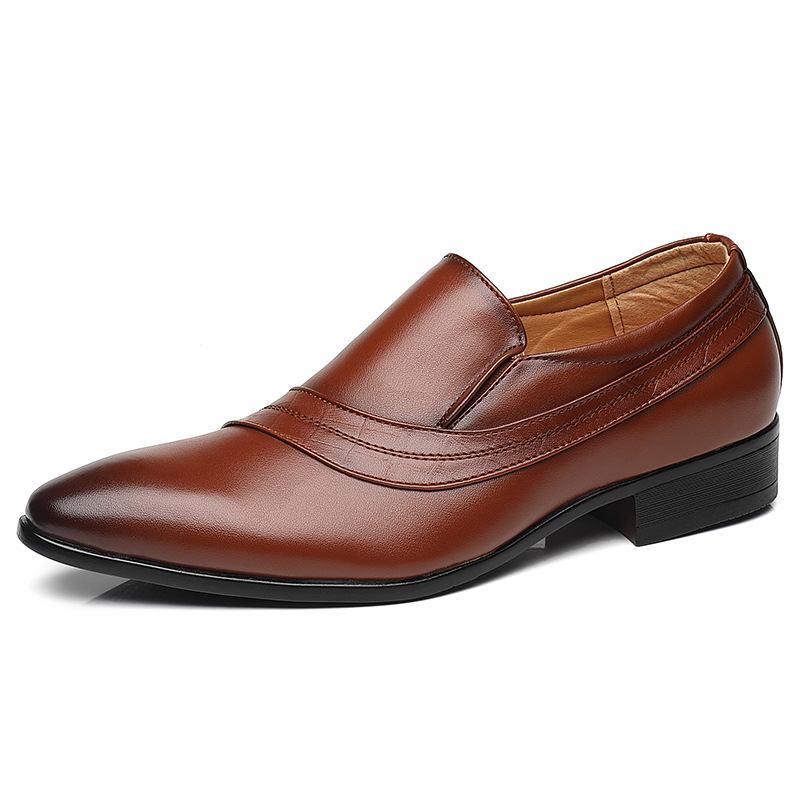 Män Läder Andas Mjuk Sula Spetsiga Tå Retro Slip On Casual Dress Shoes