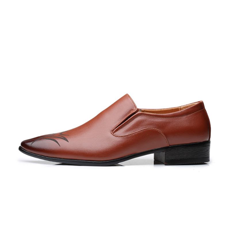 Män Läder Andas Spetsiga Tå Mjuk Sula Slip On Business Casual Dress Shoes