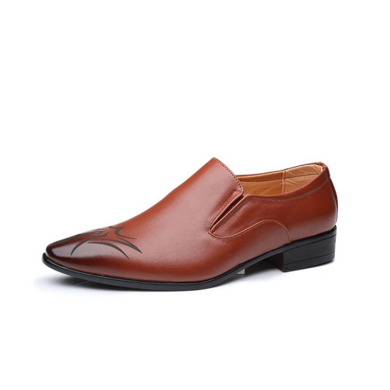 Män Läder Andas Spetsiga Tå Mjuk Sula Slip On Business Casual Dress Shoes