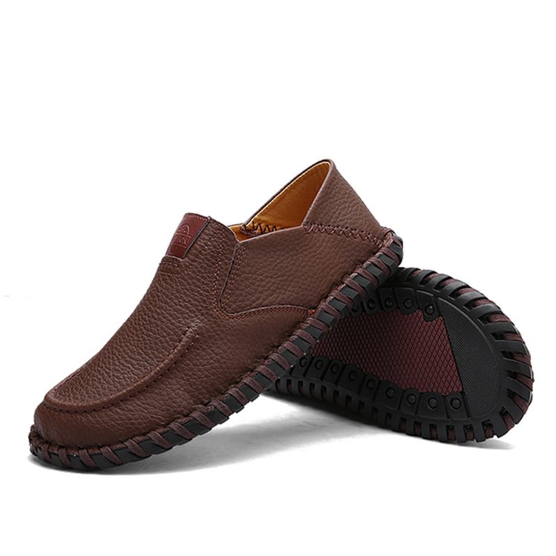 Män Mjuka Andas Platta Skor Casual Outdoor Läder Slip On Oxfords