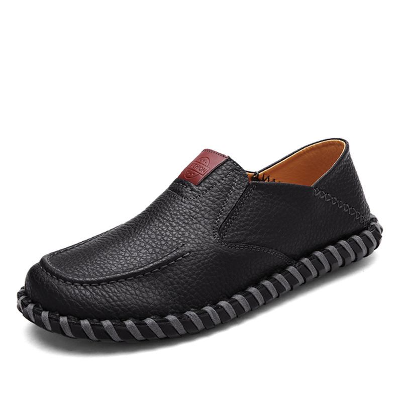 Män Mjuka Andas Platta Skor Casual Outdoor Läder Slip On Oxfords