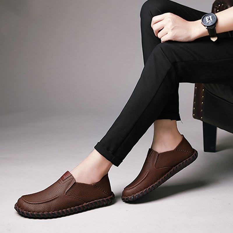 Män Mjuka Andas Platta Skor Casual Outdoor Läder Slip On Oxfords