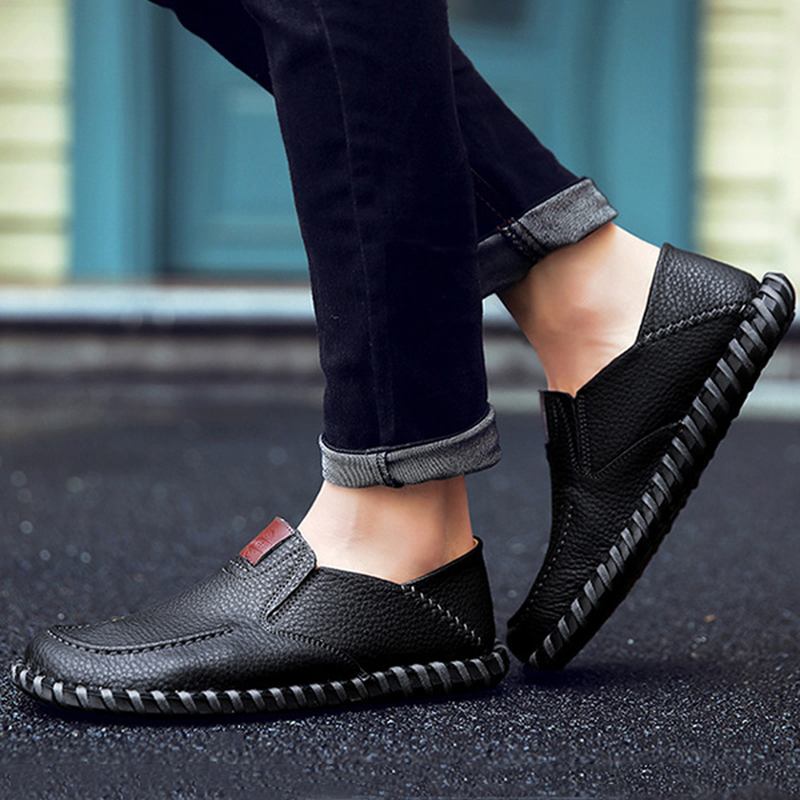 Män Mjuka Andas Platta Skor Casual Outdoor Läder Slip On Oxfords