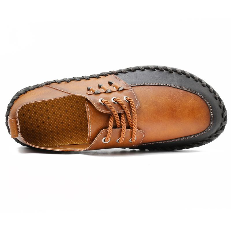 Män Retro Handsömmar Mjuk Casual Business Läder Oxfords