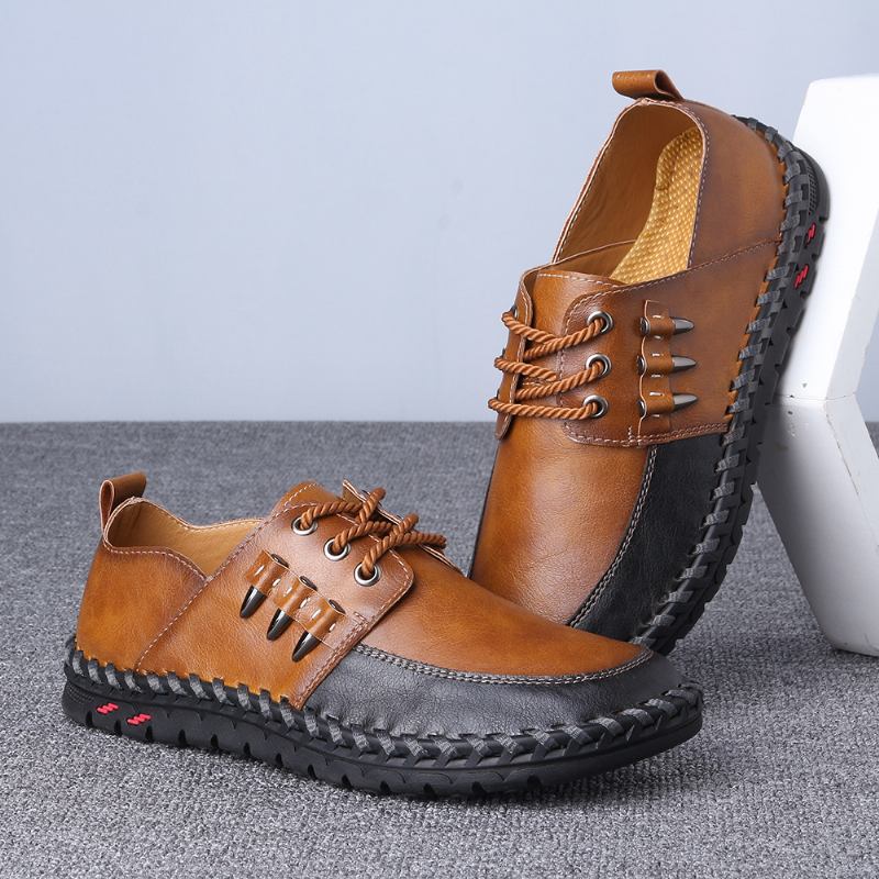 Män Retro Handsömmar Mjuk Casual Business Läder Oxfords