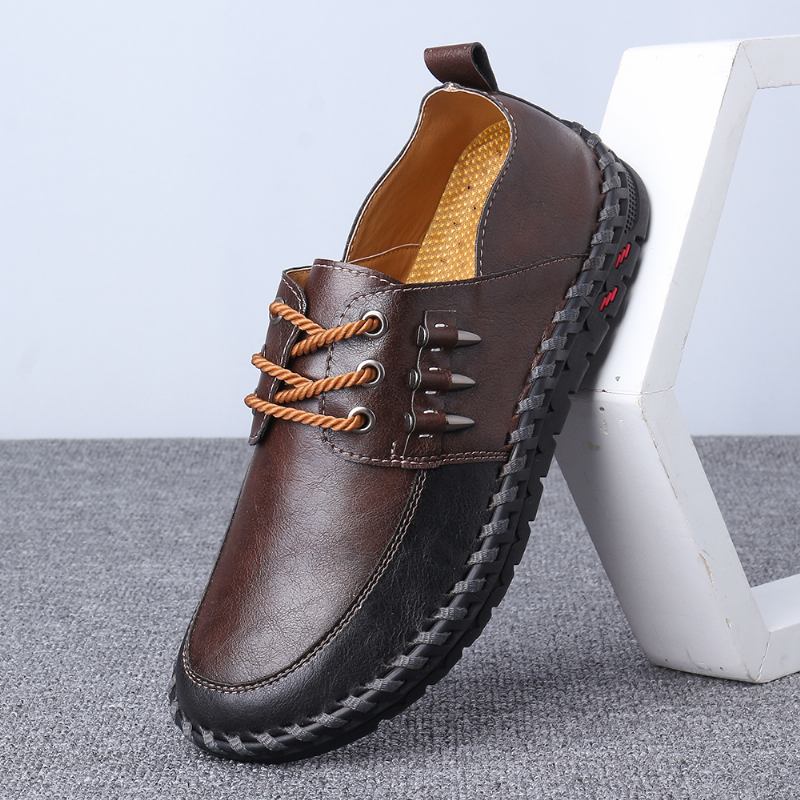 Män Retro Handsömmar Mjuk Casual Business Läder Oxfords