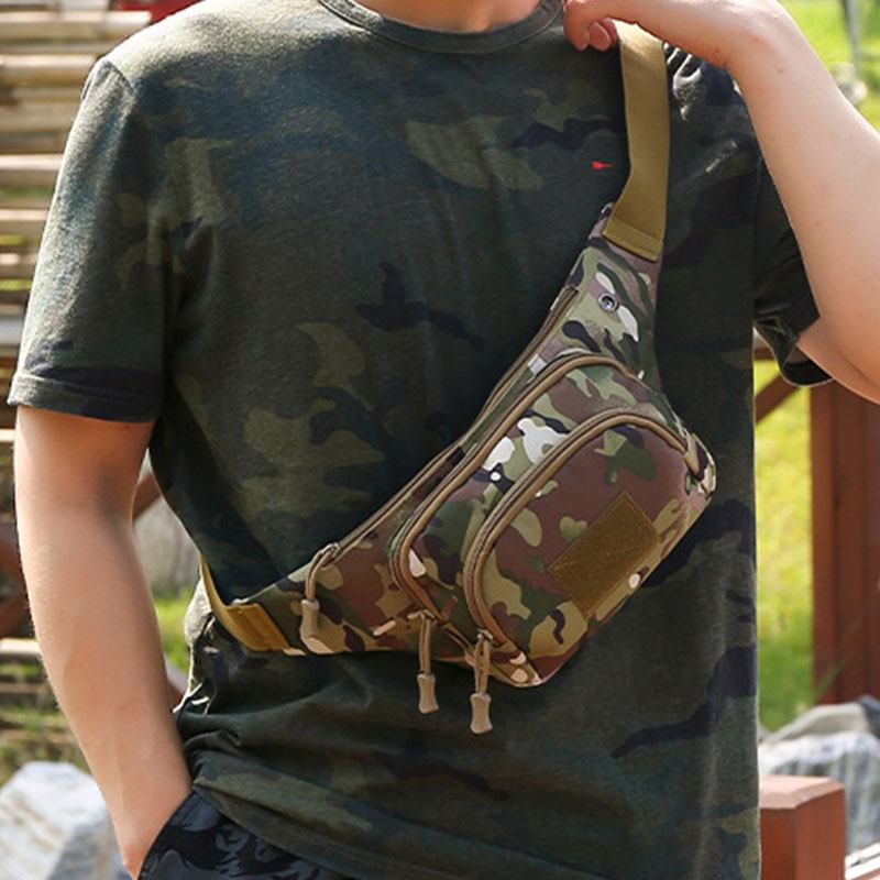 Herr Nylon Multi-carry Multi-pocket Outdoor Taktisk Kamouflage Ridning Midjeväska Axelväska Bröstväska