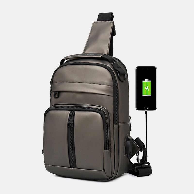 Herr Polyester Multi-carry Medium Kapacitet Med Usb-laddning Chest Bag Axelväska