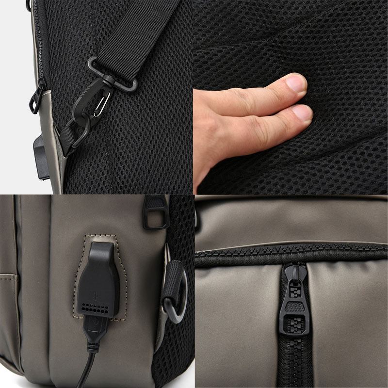 Herr Polyester Multi-carry Medium Kapacitet Med Usb-laddning Chest Bag Axelväska