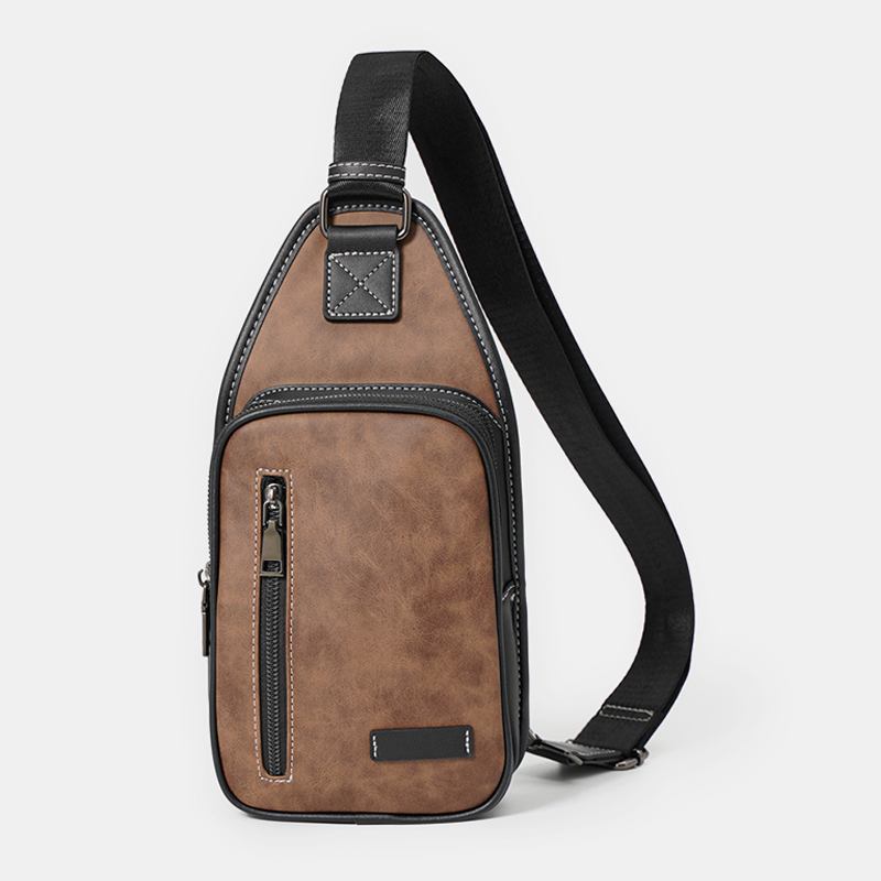 Herr Retro Casual Vattentät Multifunktion Multi-pocket Bröstväska Pu Mjukt Läder Crossbody Axelväska