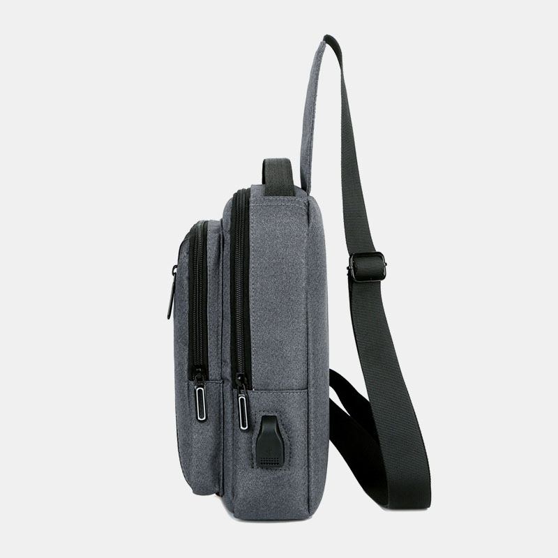 Herr Usb-laddningsväska Med Flera Fickor Oxford Halkfri Slitbeständig Vattentät Casual Axelväska Crossbody-väskor