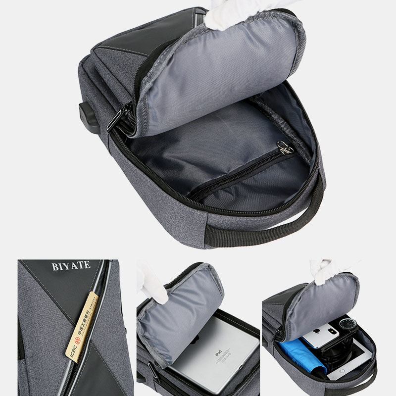 Herr Usb-laddningsväska Med Flera Fickor Oxford Halkfri Slitbeständig Vattentät Casual Axelväska Crossbody-väskor