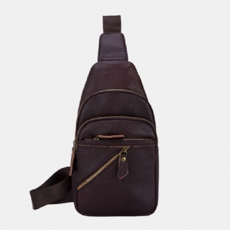 Män Äkta Läder Flerlager Lättvikt Crossbody-väska Chest Bag Sling Bag