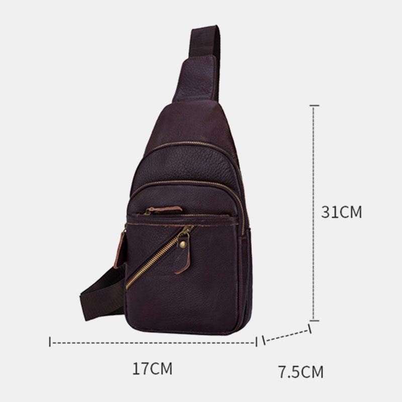 Män Äkta Läder Flerlager Lättvikt Crossbody-väska Chest Bag Sling Bag