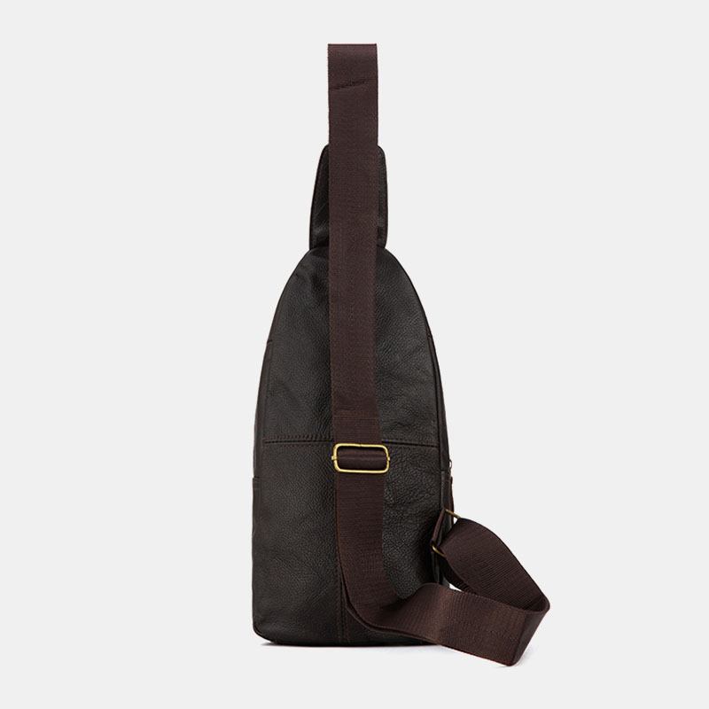 Män Äkta Läder Flerlager Vattentät Casual Crossbody-väska Bröstväska Sling Bag