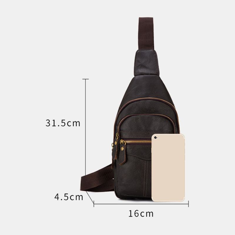 Män Äkta Läder Flerlager Vattentät Casual Crossbody-väska Bröstväska Sling Bag