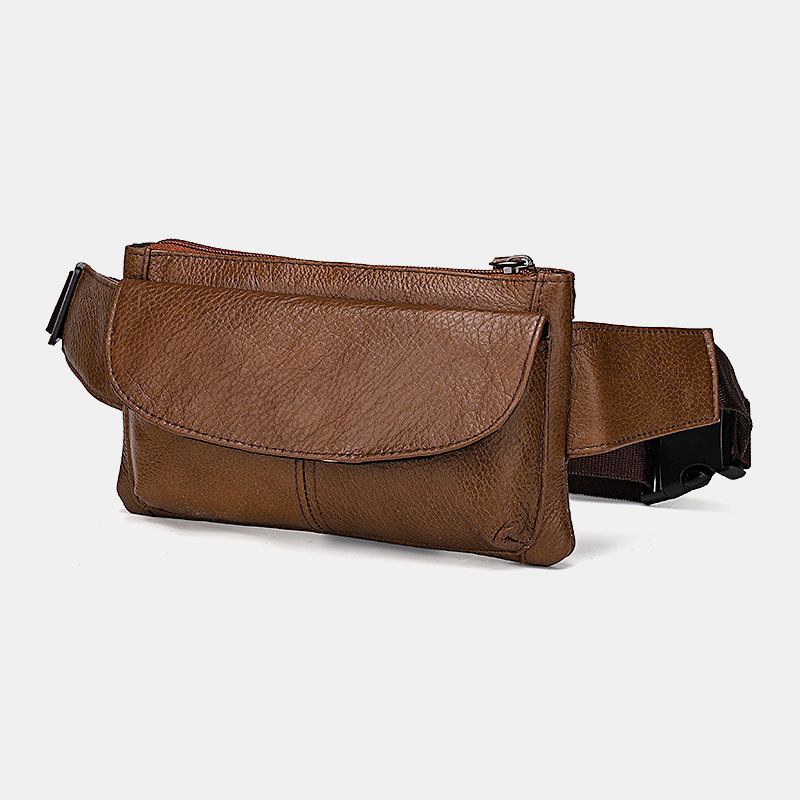 Män Äkta Läder Multi-pocket Anti-stöld Multifunktionell Crossbody Bag Bröstväska Sling Bag