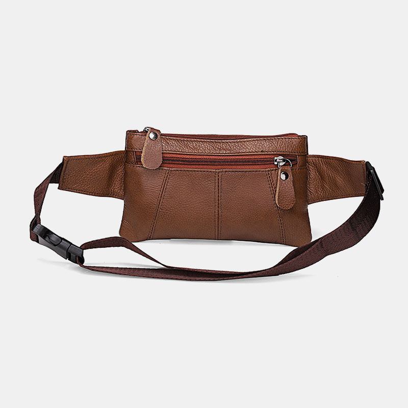 Män Äkta Läder Multi-pocket Anti-stöld Multifunktionell Crossbody Bag Bröstväska Sling Bag