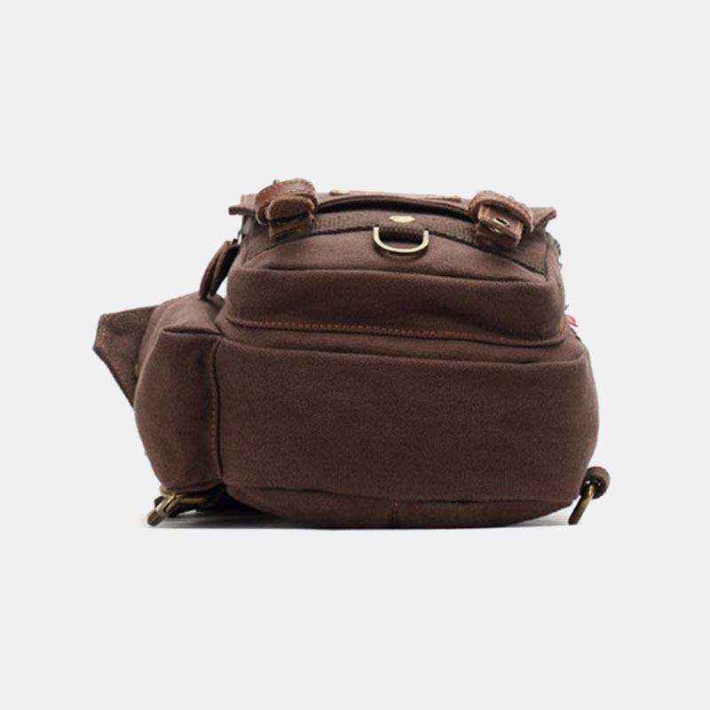 Män Äkta Läder Och Canvas Resor Utomhus Bärväska Personlig Crossbody Väska Bröstväska