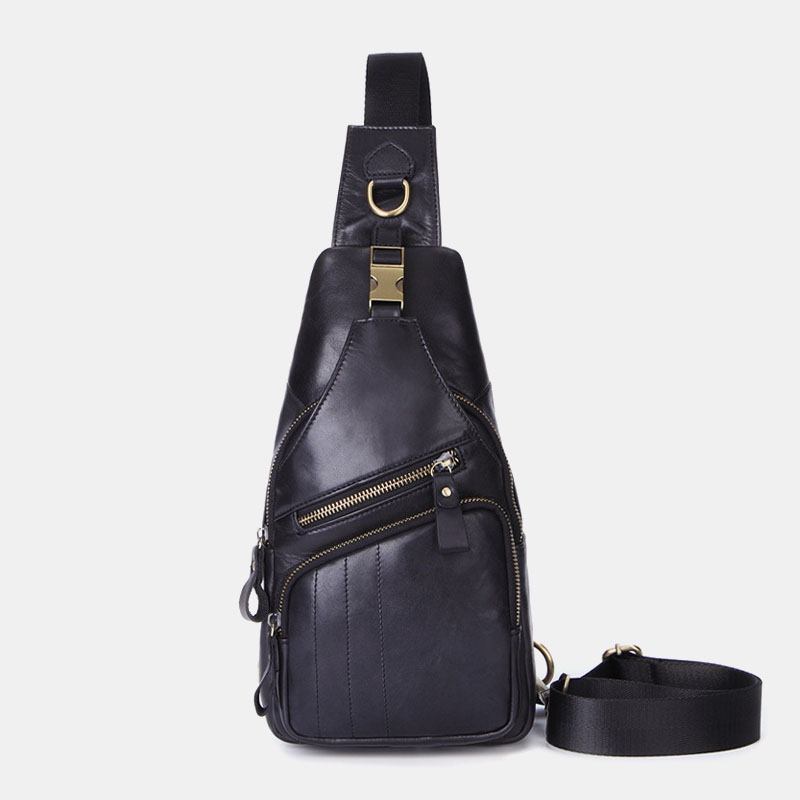 Män Äkta Läder Retro Business Casual Enfärgad Axelväska I Läder Crossbody-väska Bröstväska