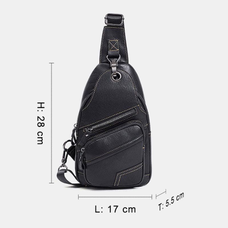 Män Äkta Läder Stor Kapacitet Utomhus Casual Bröstväska Cabriolet Axelrem Multi-pocket Axelväska Crossbody Väska