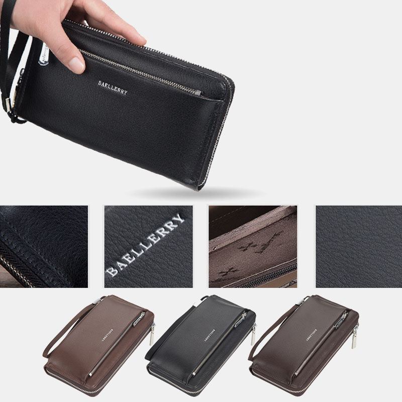 Män Faux Leather Long Wallet Clutches Väska Telefonväska