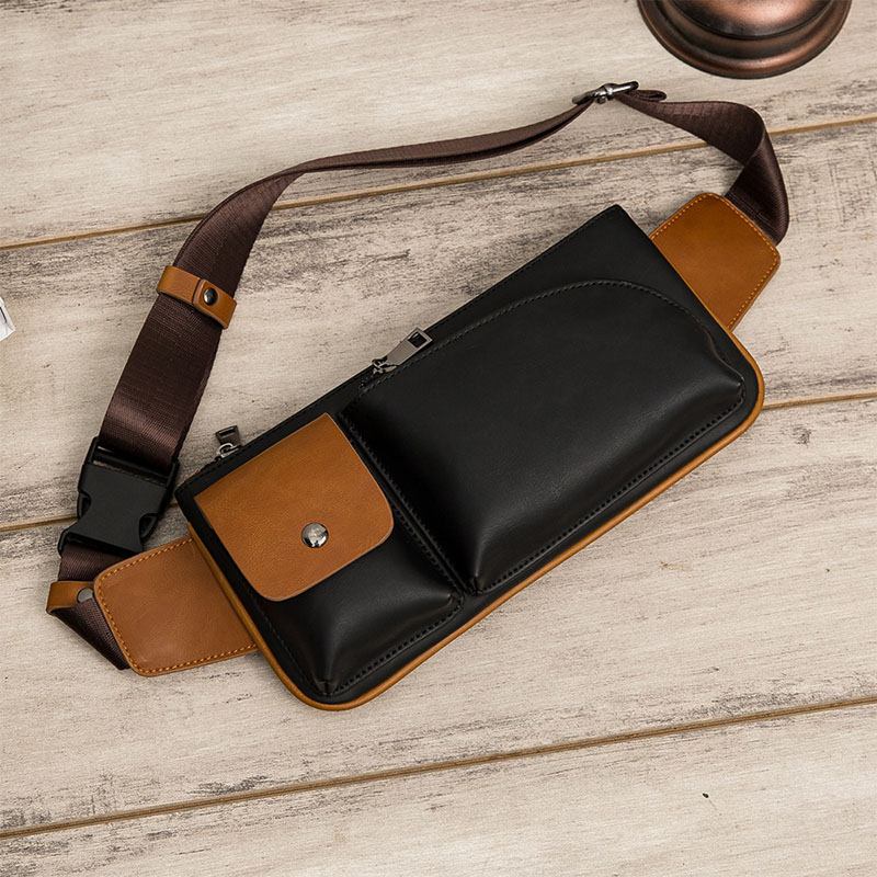 Män Faux Leather Retro Business Casual Multi-carry Midjeväska Bröstväska Sling Bag