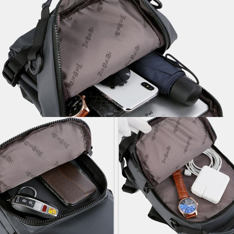 Män Multi-layers Space Business Solid Axelväska Crossbody-väska Bröstväska Med Usb-laddning