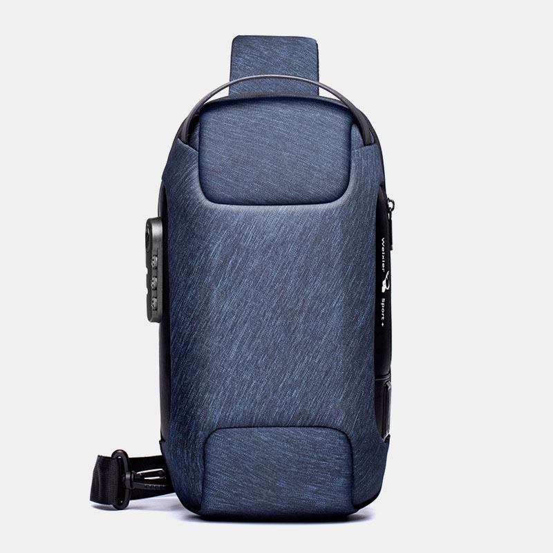 Män Oxford Lösenord Usb Laddning Stöldskydd Flerlager Vattentät Crossbody Bag Bröstväska Sling Bag