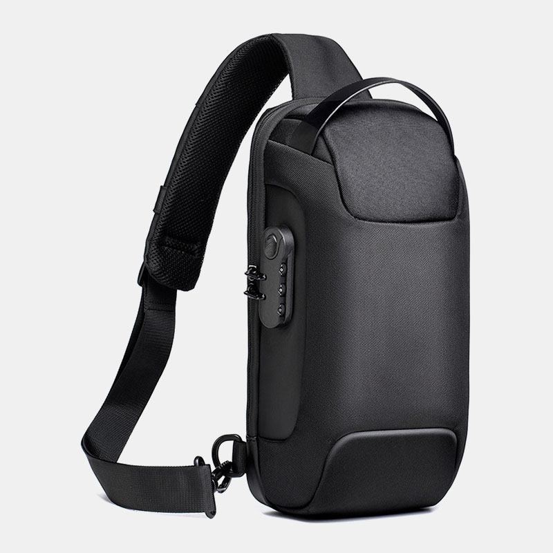 Män Oxford Lösenord Usb Laddning Stöldskydd Flerlager Vattentät Crossbody Bag Bröstväska Sling Bag