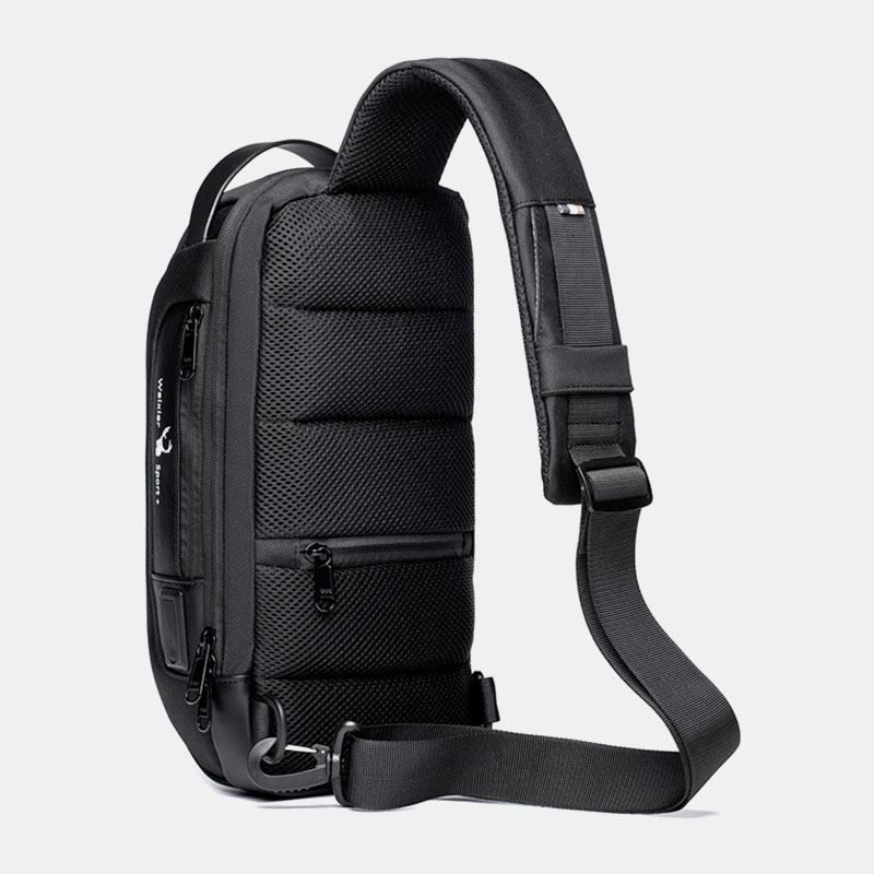 Män Oxford Lösenord Usb Laddning Stöldskydd Flerlager Vattentät Crossbody Bag Bröstväska Sling Bag