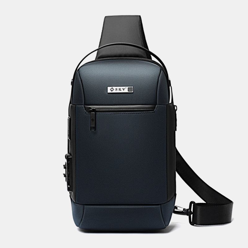 Män Oxford Stöldskyddskodlås Design Vattentät Bröstväska Stor Kapacitet Usb-laddning Multifunktion Crossbody-väska Axelväska