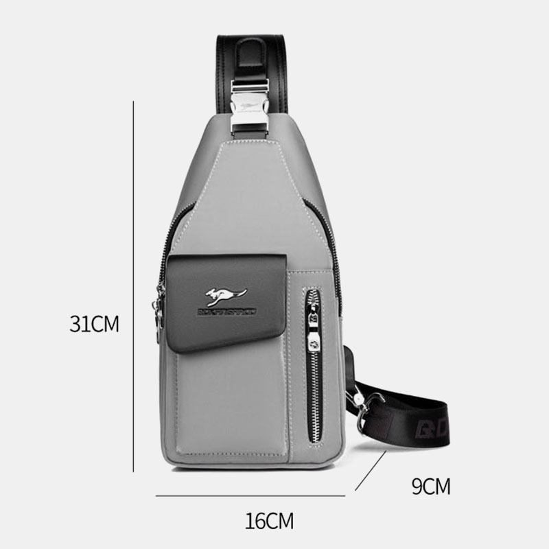 Män Oxford Usb Laddning Hörlurar Hål Design Bröstväska Multifunktion Multi-pocket Vattentät Crossbody Axelväska