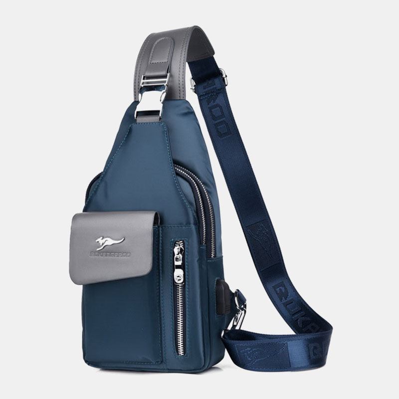 Män Oxford Usb Laddning Hörlurar Hål Design Bröstväska Multifunktion Multi-pocket Vattentät Crossbody Axelväska