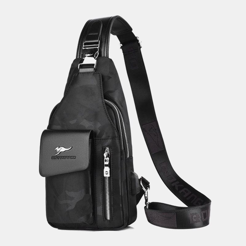 Män Oxford Usb Laddning Hörlurar Hål Design Bröstväska Multifunktion Multi-pocket Vattentät Crossbody Axelväska