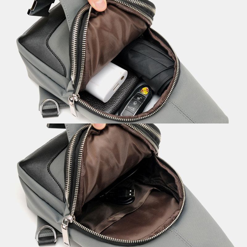 Män Oxford Usb Laddning Vattentät Casual Outdoor Crossbody Bag Bröstväska Sling Bag