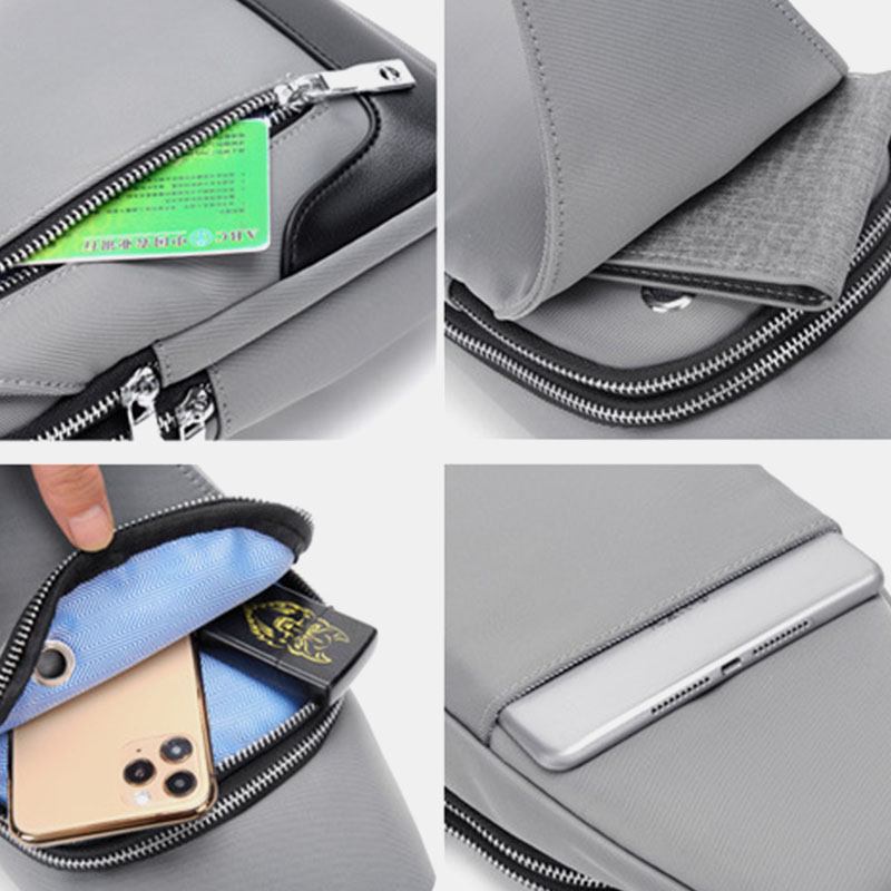 Män Oxford Vattentät Slitstark Multifunktionsbröstväska Usb-laddning Multi-pocket Crossbody Axelväska