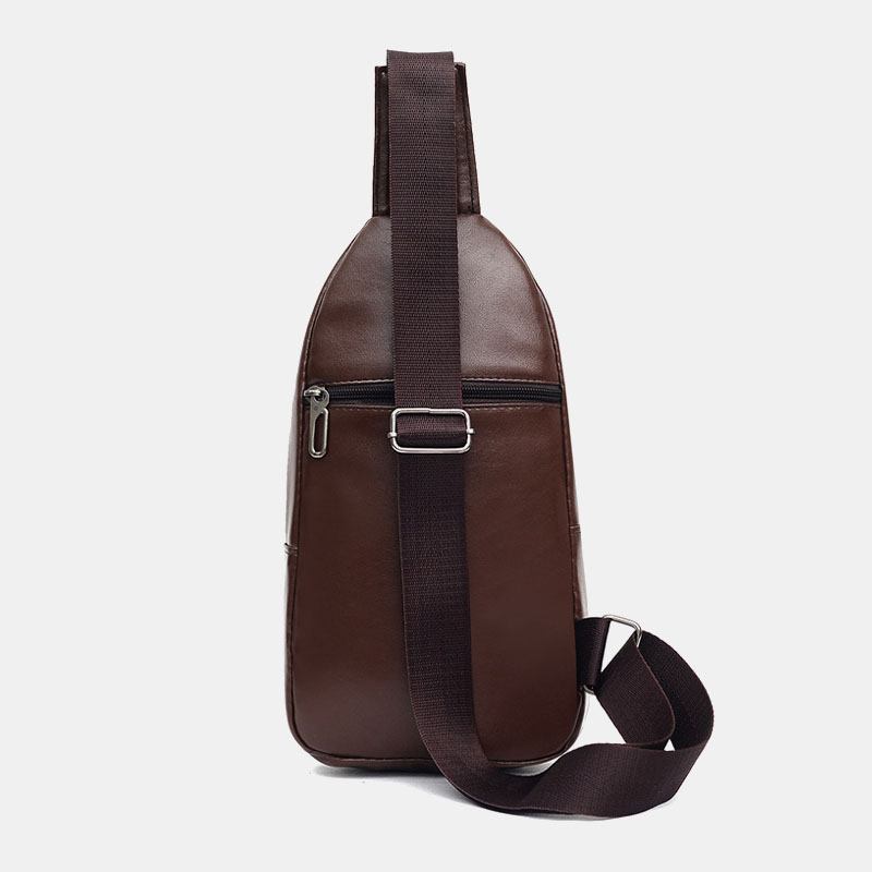 Män Pu Läder Hörlurar Hål Multi-carry Vattentät Crossbody Bag Bröstväska Sling Bag