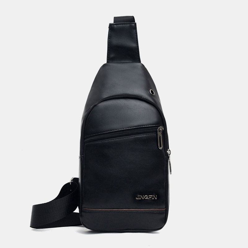 Män Pu Läder Hörlurar Hål Multi-carry Vattentät Crossbody Bag Bröstväska Sling Bag